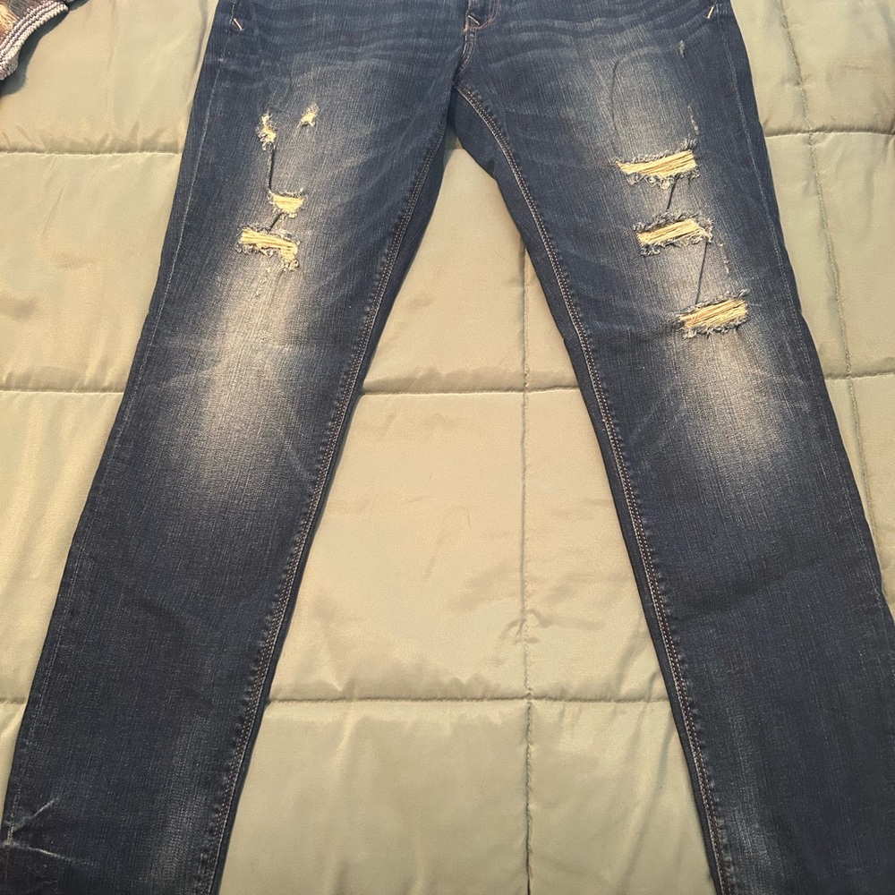 Express Dark Blue Distressed Skinny Jeans